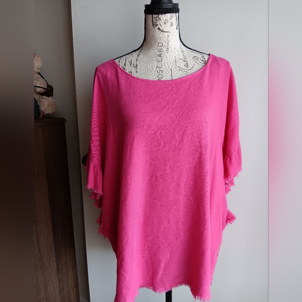 Umgee Linen Blend Fringed Top - Picture 2 of 5
